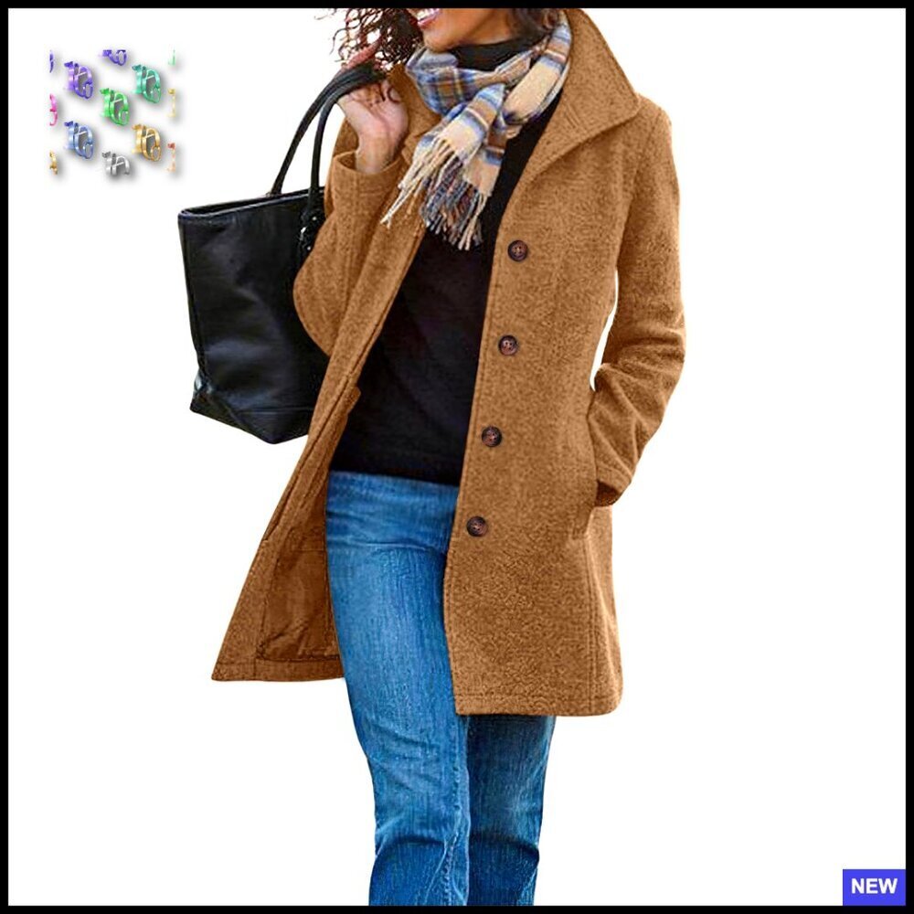 Wool Blend Trench Coat Long Overcoat Notch Lapel Loose Fit Elegant Casual